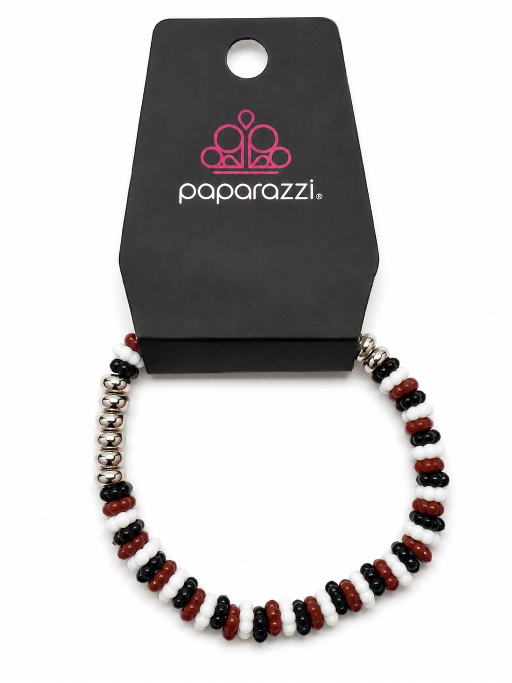 paparazzi Black White and Brown Beaded Stretch Bracelet with Silver Accents
